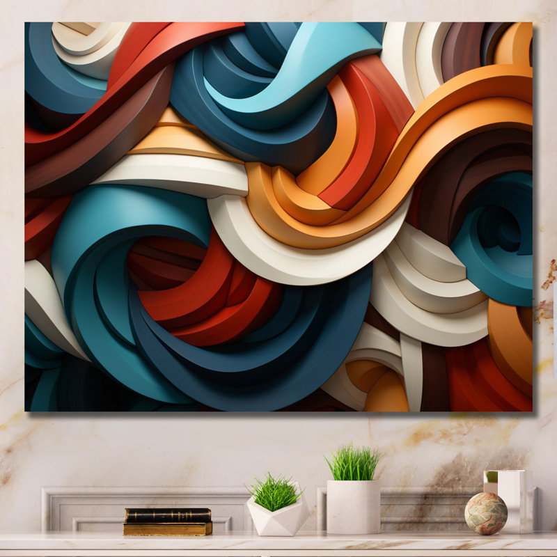 Geometric Snake Serpentine Grace III - Abstract Spirals Wall Art Living Room, Toile tendue, H 34 po x l 44 po x P 1,5 po