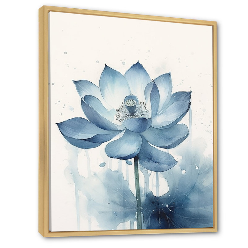 Timeless Lotus Saphire sur toile, Cadre flottant naturel, H 44 po x l 34 po x P 1,5 po