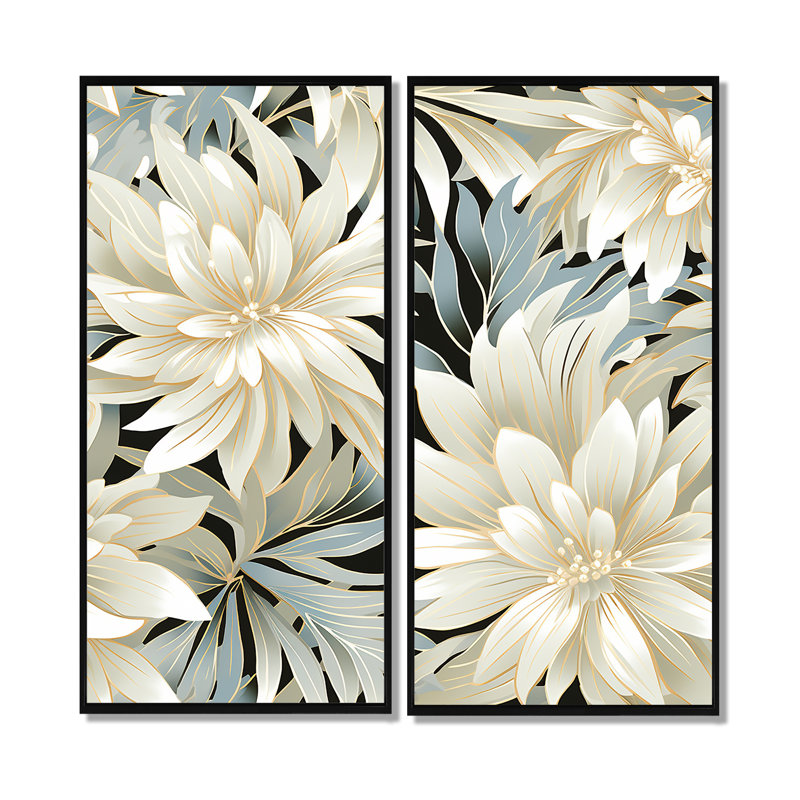 Lyana - Art floral 2 pièces, H 40 po x l 40 po, Noir, Reproduction encadrée sans passe-partout
