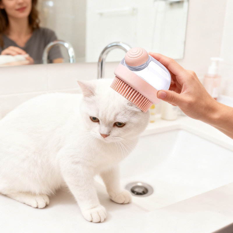 Brosse de bain en silicone pour animaux de compagnie avec distributeur de shampooing, 3,35 x 3,35 x 2,36 pouces, rose, Rose