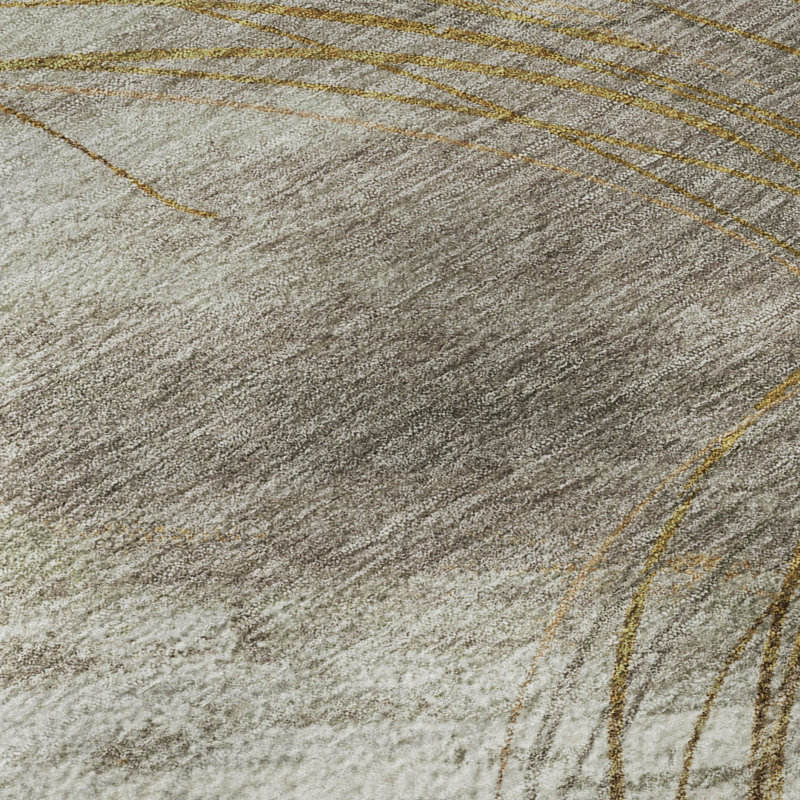 Premium Machine Washable Mayfield AMF2396 Abstract Rug, 8' Round, Khaki