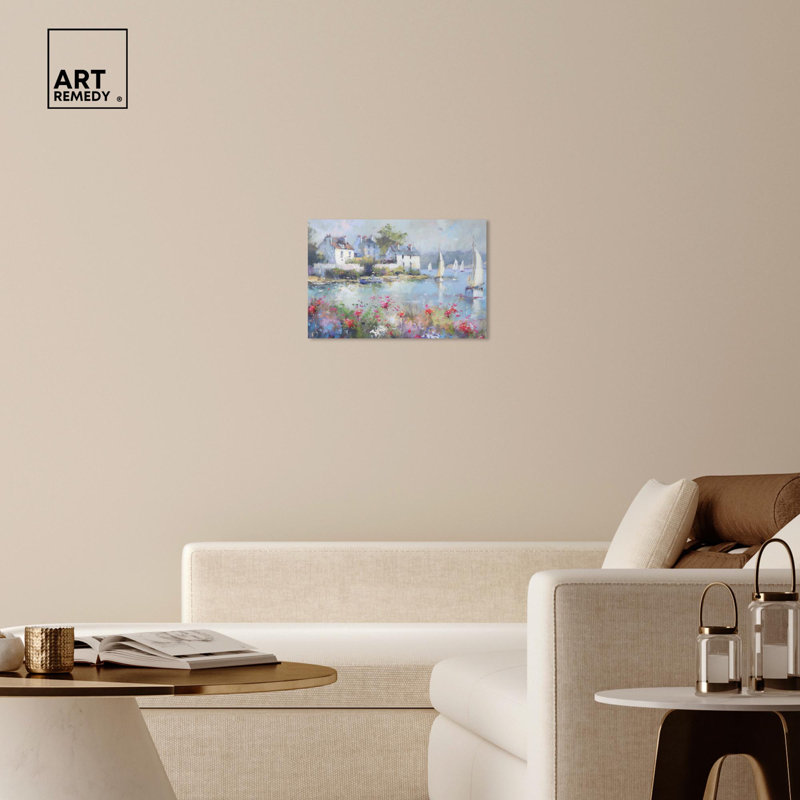 Vibrant Coastal Town Abstract Canvas Wall Art, 16" x 24"