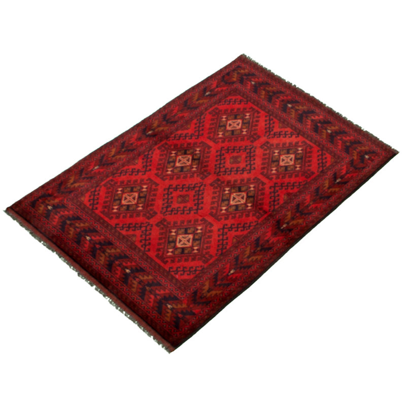 Tapis de zone en laine rouge/noir 3 pi 4 pi x 4 pi 9 po noué la 2019s one-of-kind Allaina