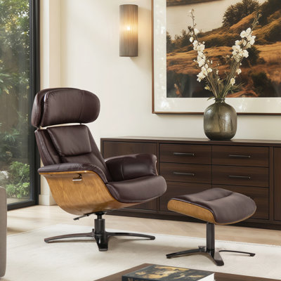 Ensemble de fauteuil inclinable et repose-pieds en cuir véritable 31,5 po Rigo