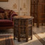 Table d'appoint pliante en bois de manguier 18 po Jolene, sculptée à la main, brun noyer