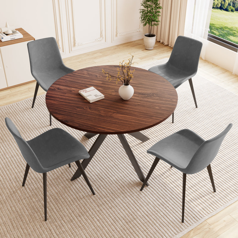 Ensemble de table de salle à manger Eilee, Gris, Brun, 5 Pieces: Table, 4 Chairs