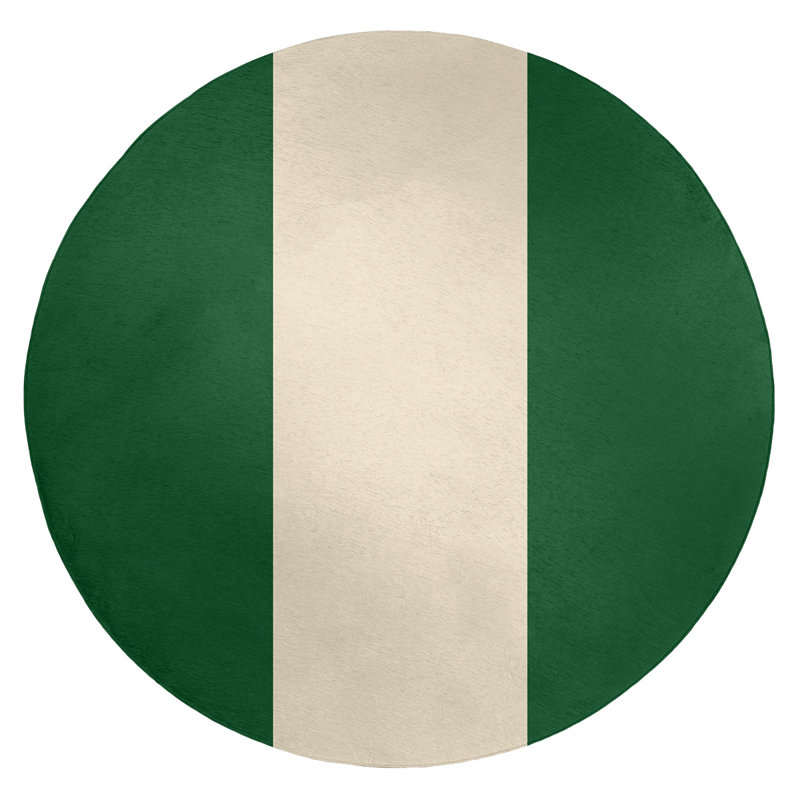 Tapis à rayures vert/crème, Rond 5 pi