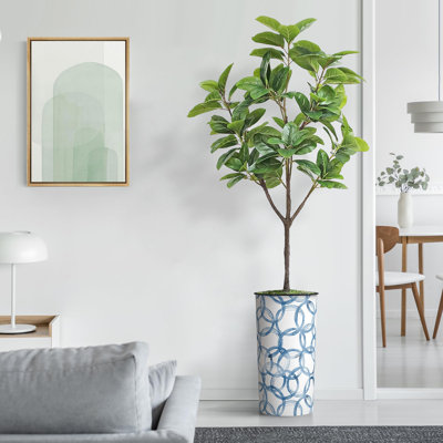 Arbre artificiel en fauve gris avec aquarelle abstraite pot de magnolia