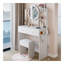 Meuble-lavabo à miroir rond de 17 po à DEL avec tabouret rembourré, équipé de 2 prises CA + 2 prises USB, grand miroir, interrupteur tactile, 3 couleurs, luminosité réglable, grand bureau, rangement multicouche à grande capacité-1765623857