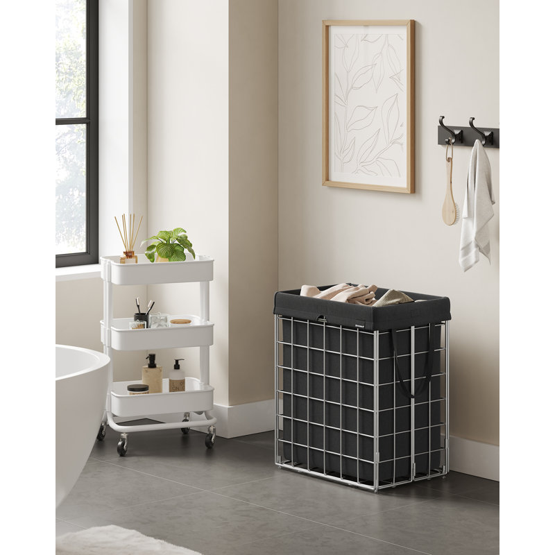 Laundry Hamper with Handles, 58" H x 48" W x 33" D, Black/White