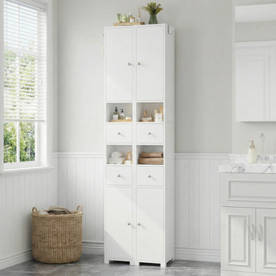 71.4" Bathroom Cabinet Freestanding Linen Cabinet with 2 Doors, 2 Drawers (Set of 2)