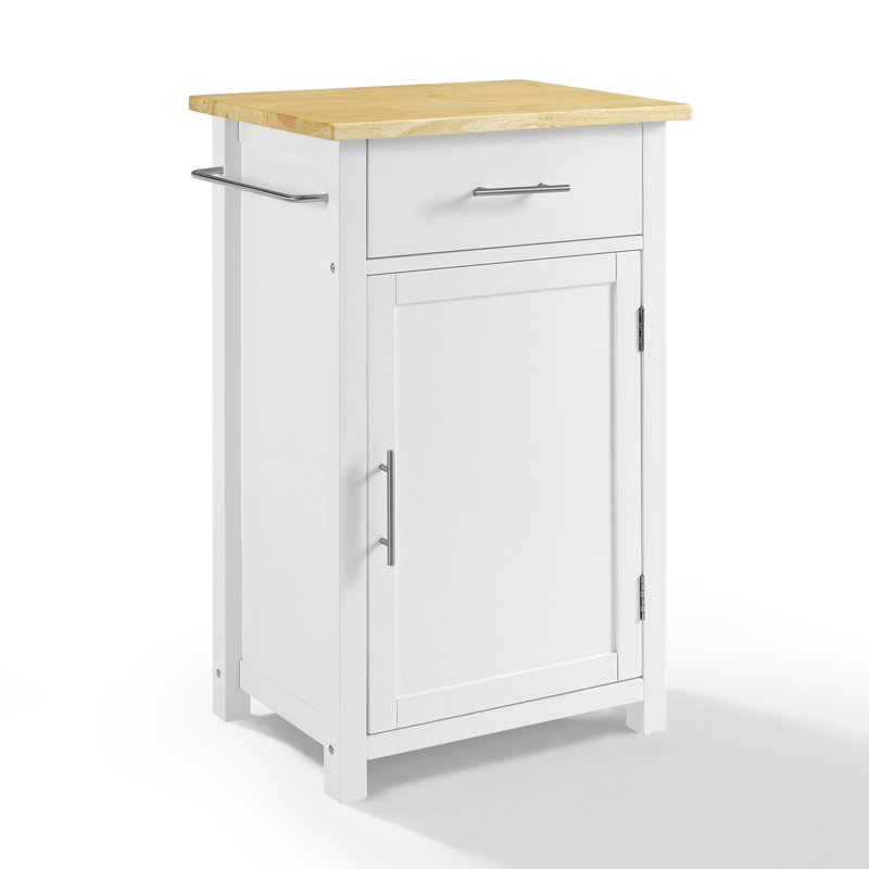 Îlot de cuisine Cortland, Blanc, Bois massif