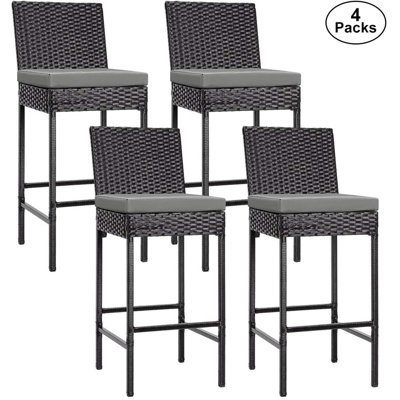 Aize Polyethylene (PE) Wicker Outdoor 27.5'' Bar Stool with Cushion