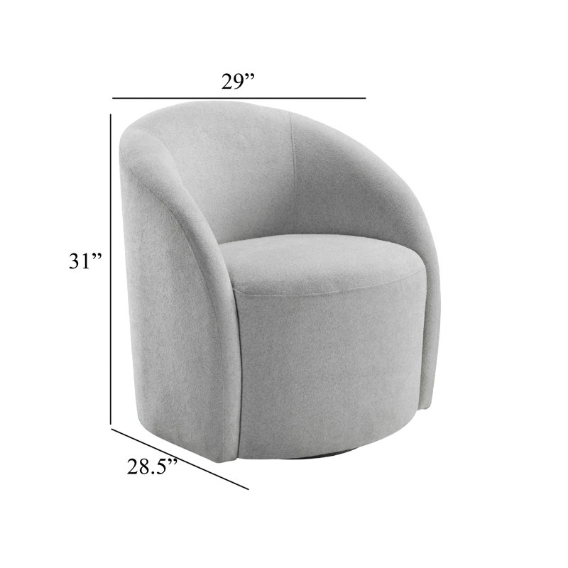 Fauteuil d'appoint pivotant de style baril, rembourré en mousse, gris clair, Gris clair