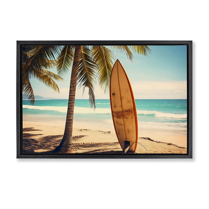 Planche de surf debout près du rivage, cadre flottant, design par LSR Design Studio, Cadre flottant noir de jais