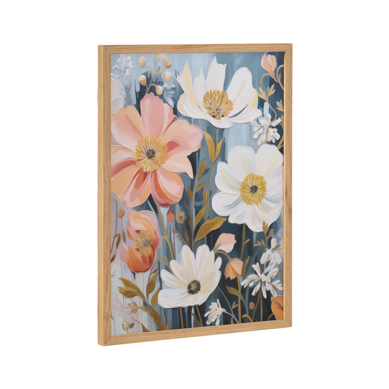 «Boho Flowers in Mute Neutrals» par The Creative Bunch Studio, reproduction d'art encadrée, Encadrement brun clair