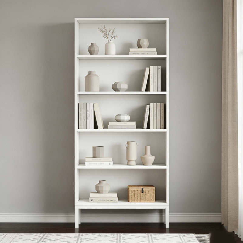 Grande bibliothèque avec 5 tablettes de rangement, Blanc
