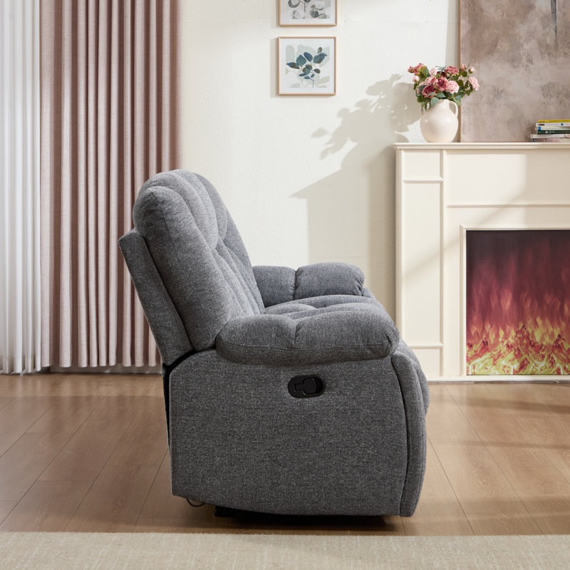 Quiteris 86.6" W Microfiber Manual Reclining Sofa, Dark Gray