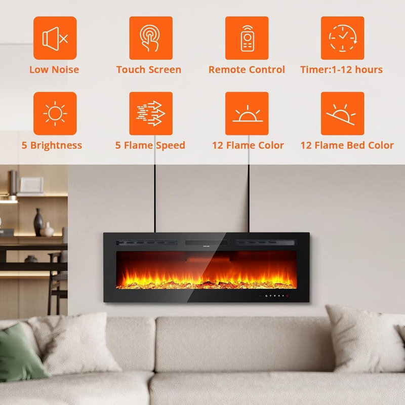 Ivy Bronx 183cm W Black Electric Fireplace
