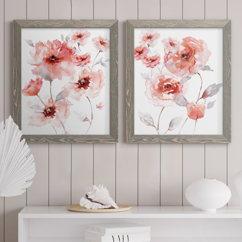 Translucent Blush I - ensemble de 2 reproductions d'art, Pas de tapis, H 20 po x l 17 po x P 1 po, Toile avec cadre gris