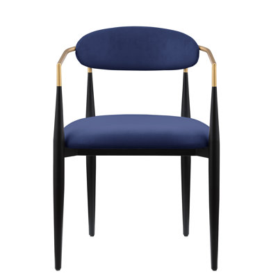 Chaises d'appoint 2 pièces avec tissu rembourré bleu, salle à manger moderne et contemporaine, chaises en tissu avec cadre noir, contemporain pour la salle à manger, design