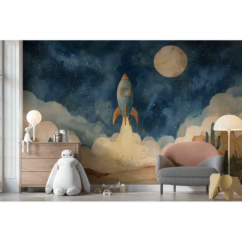 Papier peint Starry Night Rocket Desert, 120 po x 96 po, Peler et coller