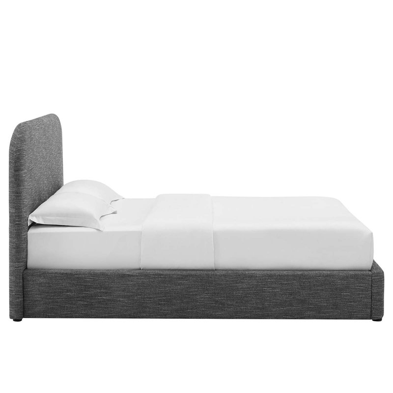 Keynote Upholstered Fabric Curved Platform Bed, Heathered Weave Slate, Full