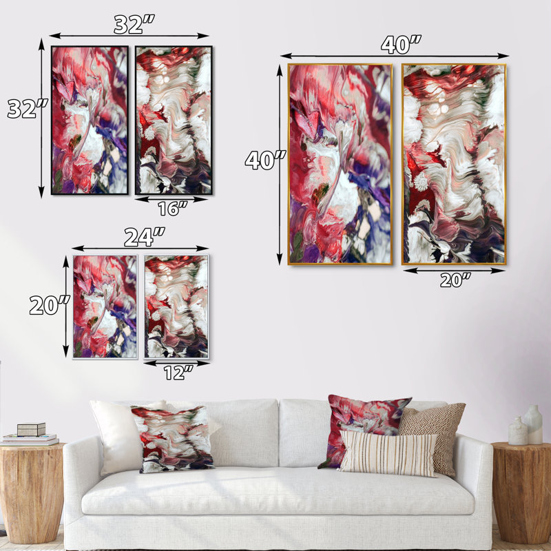 «Beautiful Mixed Abstract Fluid», ensemble de 2 peintures sur toiles, H 20 po x l 24 po x P 1 po, Cadre flottant noir