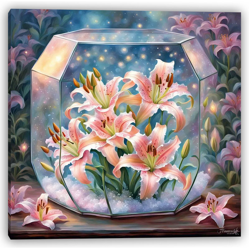 «Blush Lily Elegance», art mural sur toile tendue, H 12 po x l 12 po x P 1 po
