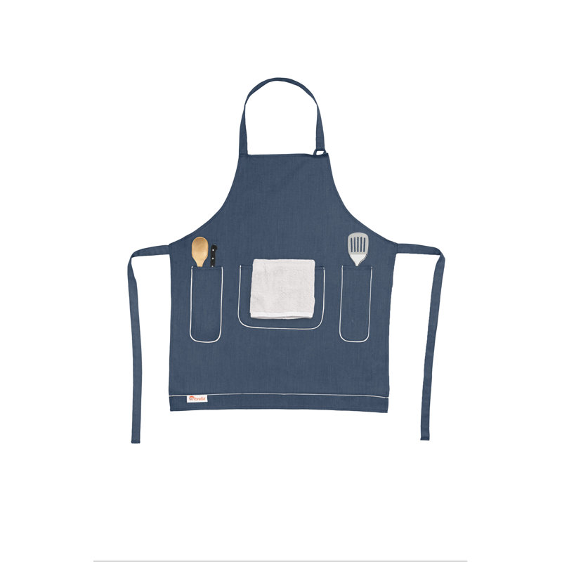 Tablier Sunbrella par Gracie Oaks 24 po x 28 po, avec sangle de cou réglable de 23 po, avec poches, résistant aux taches