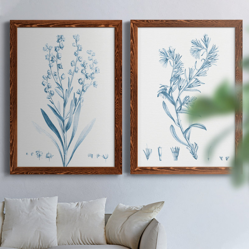 Antique Botanical In Blue I - ensemble de 2 peintures sur toile encadrées, H 43,5 po x l 31,5 po x P 1 po
