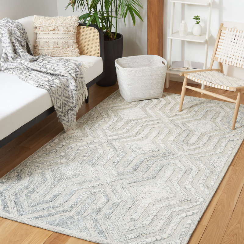 Restoration Vintage Hand Tufted Wool/Viscose Pile Geometric Rug in Charcoal/Ivory, Square 6'