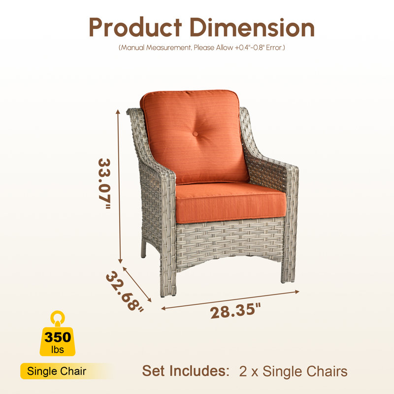 Chaises longues d'extérieur en rotin avec coussins en osier (ensemble de 2), Orange