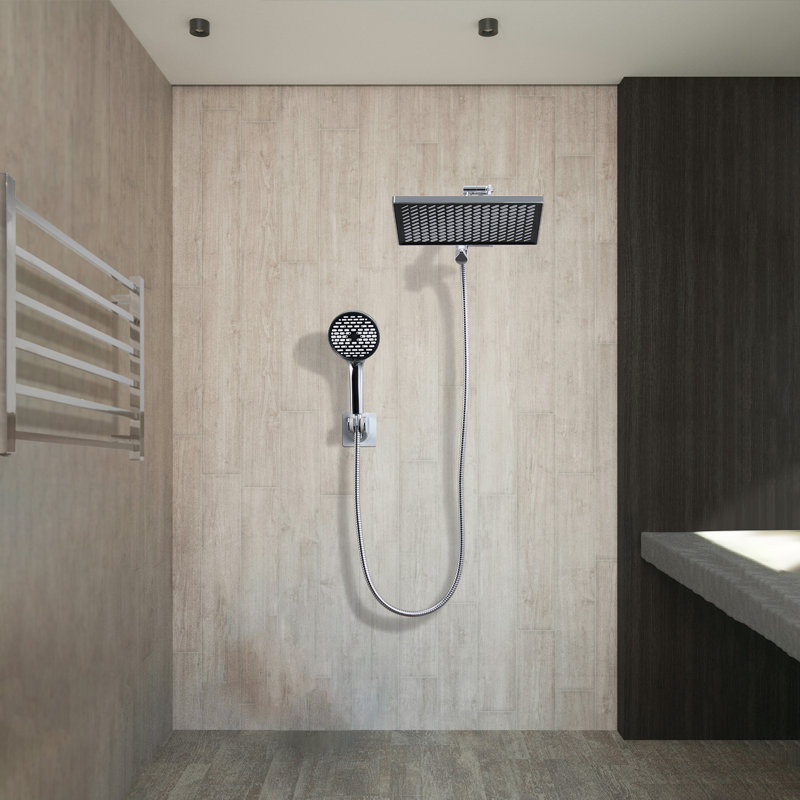 Adjustable 12" Rectangular High Pressure Dual Shower Head with 6-Spray Handheld Shower with Filter, Chrome