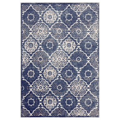 Tapis bleu marine à motif géométrique Montrel