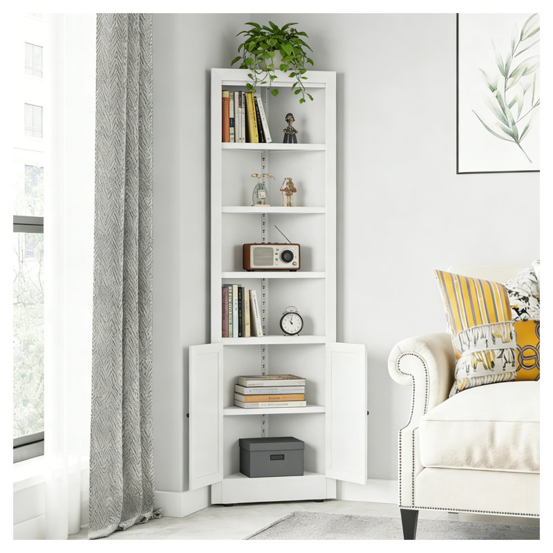 71" Tall Corner Storage Cabinet with 2 Doors and Adjustable Shelves, White Metal Freestanding Organizer for Bathroom