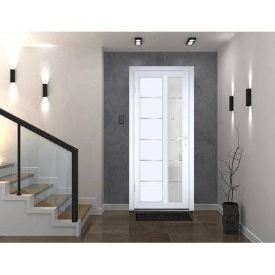 Front Exterior Prehung FiberGlass Door Frosted Glass Manux 8088 White Silk Office Commercial and Residential Doors Entrance Patio Garage-W30 x H80-Right-hand Inswing