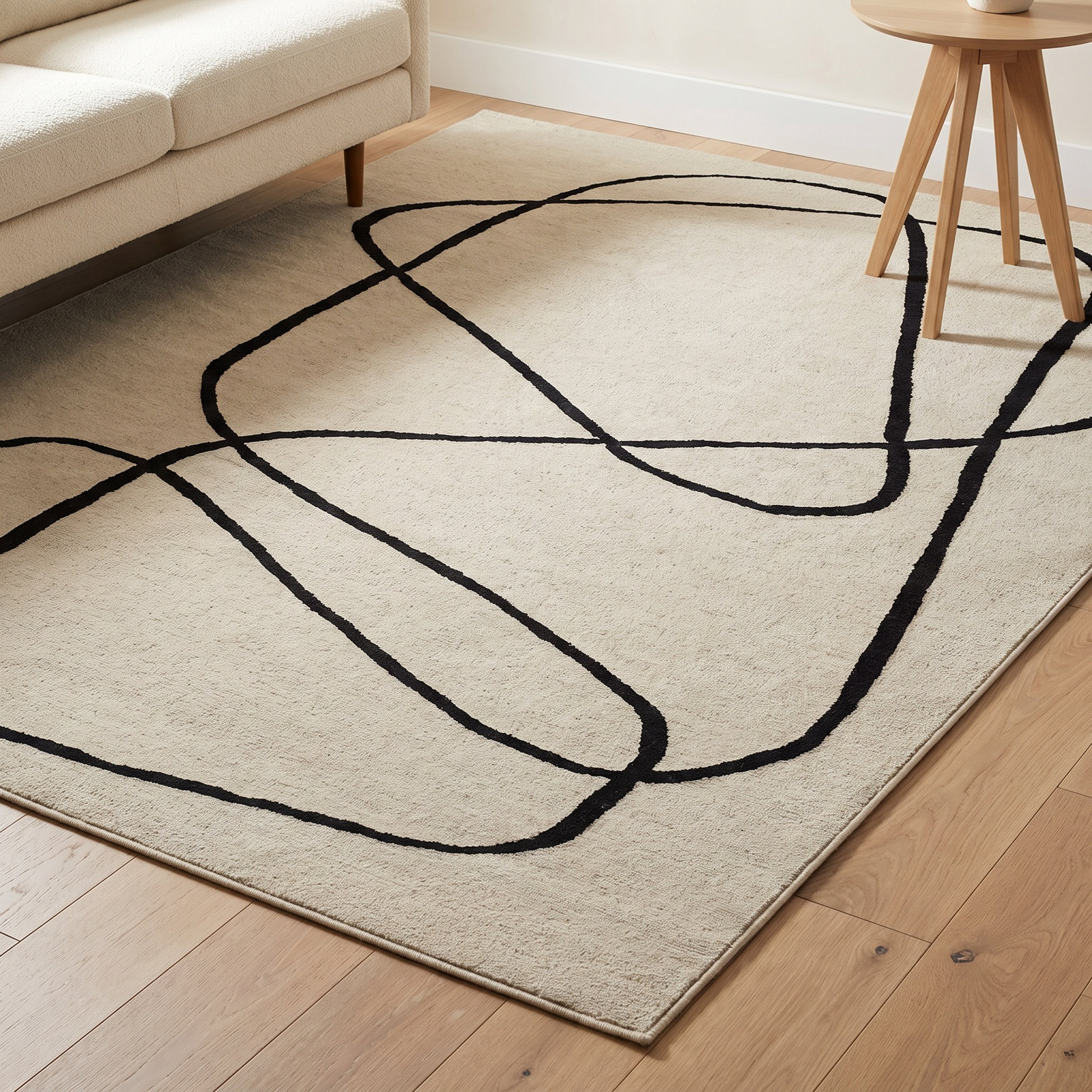 Whistler Ivory Black Hand-Tufted Wool Rug, Rectangle 5' x 8'