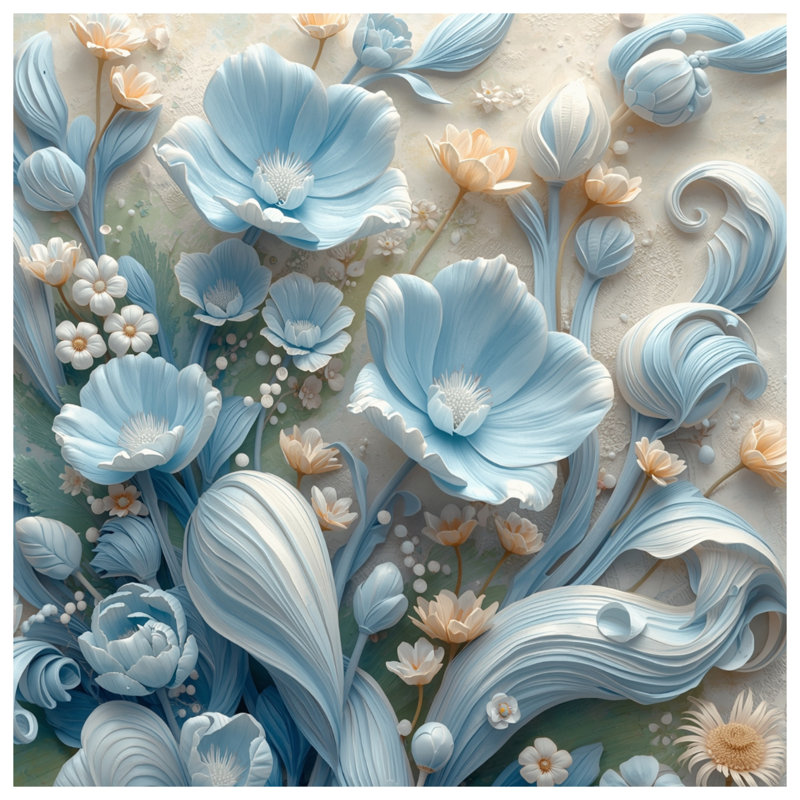 Blue Beige Flowers Comforter, Twin Extra Long