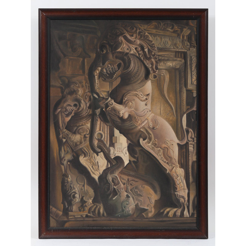 Sculpture Yali | Huile sur toile | Avec cadre