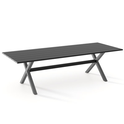 Table de salle à manger d'extérieur, table de patio rectangulaire en aluminium 98 po avec plateau à lattes