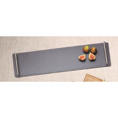 Artesà Appetiser Slate Serving Platter with Brushed Brass Handles for Buffets or Dinner Parties, 60 x 15cm