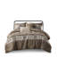 Édredon 5 pièces à rayures à chevrons brun avec coussins décoratifs, grand / grand. Microfibre, lavable à la machine et nettoyage des taches double / grand, motif.-120276175