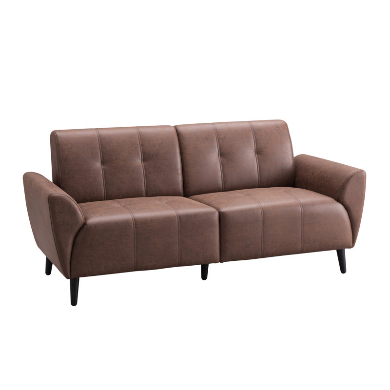 Canapé en cuir 70 po Petite Leathaire, canapé rembourré style Mid-Century, causeuse