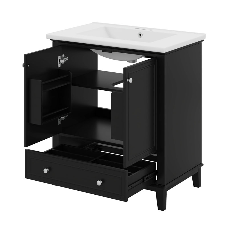 30" Bathroom Vanity With Sink And Drawer, Black