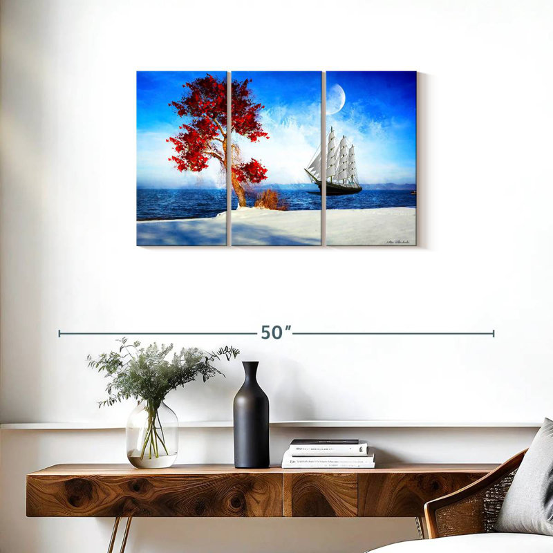 Mehar Red Tree And Ship, 20" H x 33" W