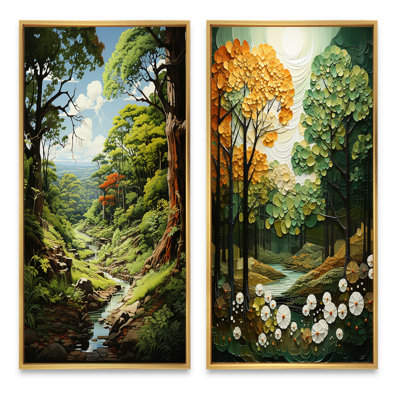 «Orange Green Trees Canopy», 2 pièces