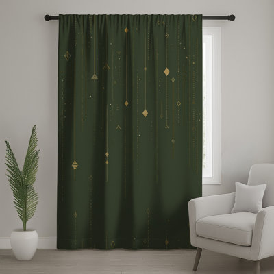 Gold Lines Window Curtains, Abstract Sheer & Blockout Curtains - 1 Panel