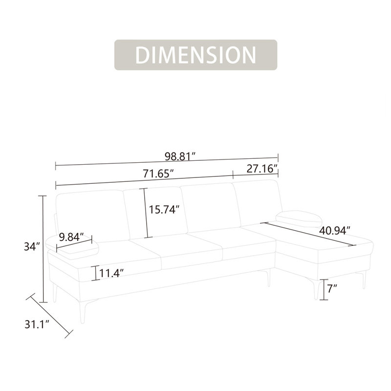 Canapé modulaire 2 pièces Laroderick, Orienté à droite