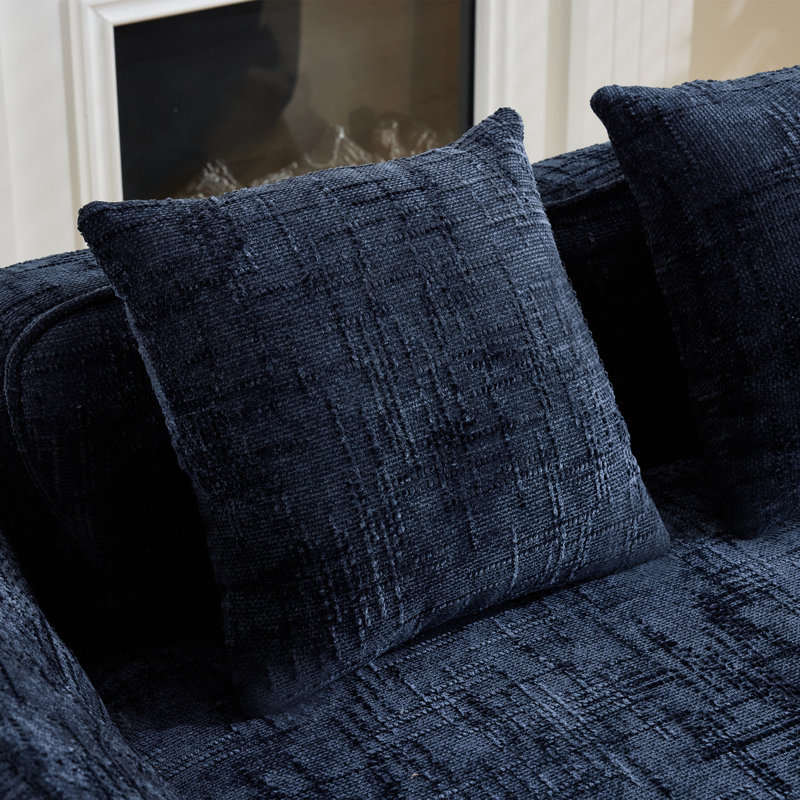 Compression Sofas, Dark Blue Chenille 2 Seat Modern Compact Home Couch